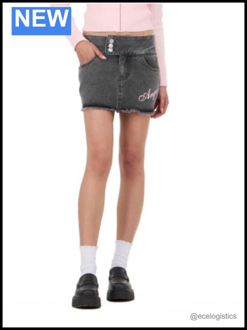 Mid-Rise Y2K Denim Mini Skort with Angel Embroidery